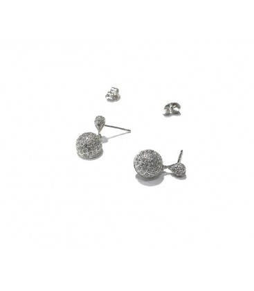 PENDIENTES PLATA Y PIEDRA CIRCONITA TAMAÑPO BOLA 8MM, LARGO 15MM, CIERRE PRESION - 26400151