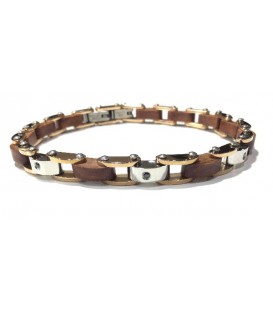 PULSERA ACERO BICOLOR CON MADERA, SE PUEDE HACER MAS PEQUEÑA - C30301288